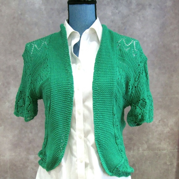 NEW Green Lace Knit Open Front Cardigan Shrug L - Picture 2 of 5